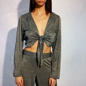 Jyork the Label Miami Florida Swim Silver Metallic Tie Front Top One Size OS